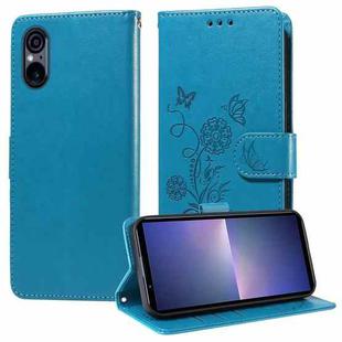 For Sony Xperia 5 VI Embossed Butterfly Flowers Leather Phone Case(Blue)