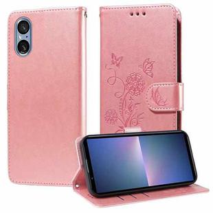 For Sony Xperia 5 V Embossed Butterfly Flowers Leather Phone Case(Rose Gold)