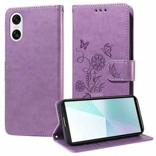 For Sony Xperia 10 VI Embossed Butterfly Flowers Leather Phone Case(Purple)