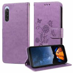 For Sony Xperia 10 V Embossed Butterfly Flowers Leather Phone Case(Purple)