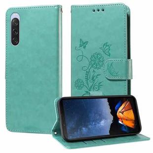 For Sony Xperia 10 V Embossed Butterfly Flowers Leather Phone Case(Green)