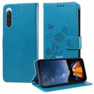 For Sony Xperia 10 V Embossed Butterfly Flowers Leather Phone Case(Blue)