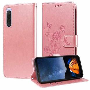 For Sony Xperia 10 V Embossed Butterfly Flowers Leather Phone Case(Rose Gold)