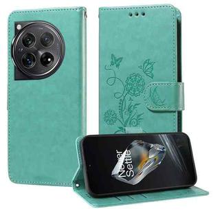 For OnePlus 12 Embossed Butterfly Flowers Leather Phone Case(Green)