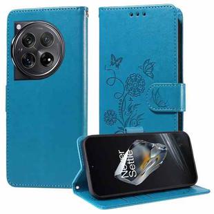 For OnePlus 12 Embossed Butterfly Flowers Leather Phone Case(Blue)