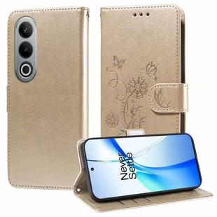 For OnePlus Ace 3V Embossed Butterfly Flowers Leather Phone Case(Gold)