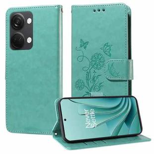 For OnePlus Nord 3 / Ace 2V Embossed Butterfly Flowers Leather Phone Case(Green)