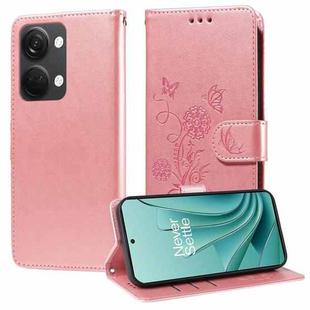 For OnePlus Nord 3 / Ace 2V Embossed Butterfly Flowers Leather Phone Case(Rose Gold)