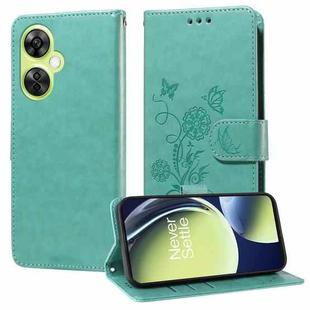 For OnePlus Nord CE 3 Lite / Nord N30 Embossed Butterfly Flowers Leather Phone Case(Green)