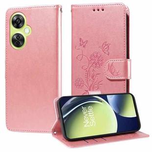 For OnePlus Nord CE 3 Lite / Nord N30 Embossed Butterfly Flowers Leather Phone Case(Rose Gold)