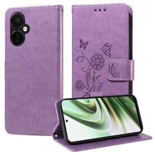 For OnePlus Nord CE3 Embossed Butterfly Flowers Leather Phone Case(Purple)