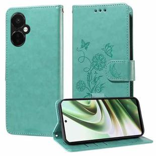 For OnePlus Nord CE3 Embossed Butterfly Flowers Leather Phone Case(Green)