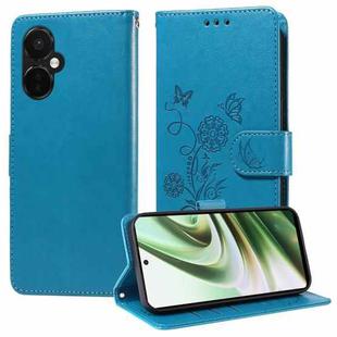 For OnePlus Nord CE3 Embossed Butterfly Flowers Leather Phone Case(Blue)