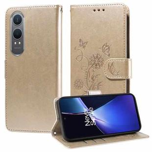 For OnePlus Nord CE 4 Lite Embossed Butterfly Flowers Leather Phone Case(Gold)