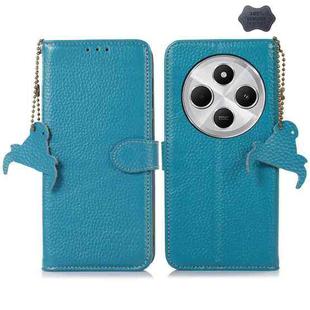 For Redmi 14C 4G Genuine Leather Litchi Texture RFID Leather Phone Case(Blue)