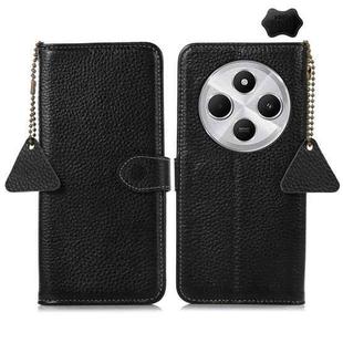 For Redmi 14C 4G Genuine Leather Litchi Texture RFID Leather Phone Case(Black)