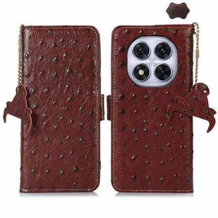 For Redmi Note 14 Pro 5G Ostrich Pattern Genuine Leather RFID Phone Case(Coffee)