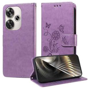 For Xiaomi Poco F6 Embossed Butterfly Flowers Leather Phone Case(Purple)