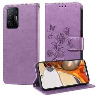 For Xiaomi Mi 11T / 11T Pro Embossed Butterfly Flowers Leather Phone Case(Purple)