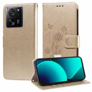 For Xiaomi 13T / 13T Pro / Redmi K60 Ultra Embossed Butterfly Flowers Leather Phone Case(Gold)