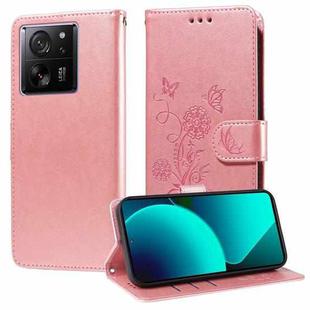 For Xiaomi 13T / 13T Pro / Redmi K60 Ultra Embossed Butterfly Flowers Leather Phone Case(Rose Gold)