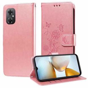 For Xiaomi Poco M4 5G / M5 4G India Embossed Butterfly Flowers Leather Phone Case(Rose Gold)