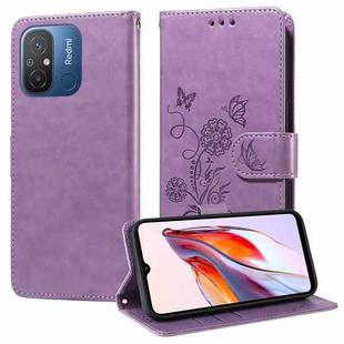 For Xiaomi Poco C55 / Redmi 11A 4G Embossed Butterfly Flowers Leather Phone Case(Purple)