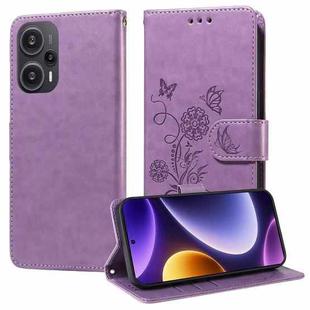 For Xiaomi Poco F5 / Redmi Note 12 Turbo Embossed Butterfly Flowers Leather Phone Case(Purple)