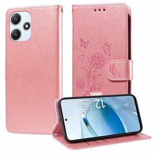 For Xiaomi Poco M6 Pro 5G Embossed Butterfly Flowers Leather Phone Case(Rose Gold)