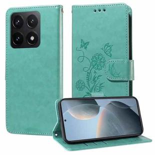 For Xiaomi 14T Embossed Butterfly Flowers Leather Phone Case(Green)