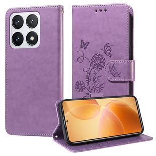 For Xiaomi 14T Pro Embossed Butterfly Flowers Leather Phone Case(Purple)