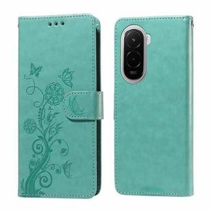 For Xiaomi Poco M7 4G 169mm Embossed Butterfly Flowers Leather Phone Case(Green)