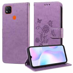 For Redmi 10A 4G Embossed Butterfly Flowers Leather Phone Case(Purple)