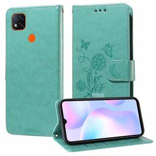 For Redmi 10A 4G Embossed Butterfly Flowers Leather Phone Case(Green)