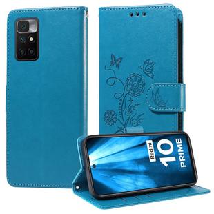 For Redmi 10 2022 / 10 Prime Embossed Butterfly Flowers Leather Phone Case(Blue)