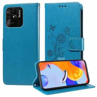 For Redmi 10C / 10 India / 10 Power Embossed Butterfly Flowers Leather Phone Case(Blue)