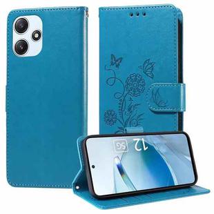 For Redmi 12 5G / 4G / Note 12R Embossed Butterfly Flowers Leather Phone Case(Blue)