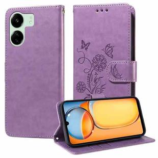 For Redmi 13C 5G / 4G / 13R Embossed Butterfly Flowers Leather Phone Case(Purple)