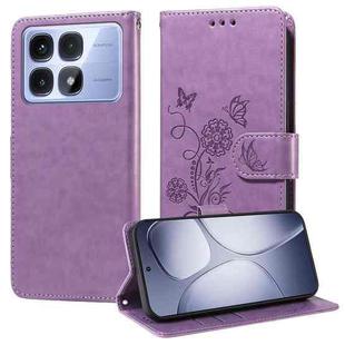 For Redmi K70 Ultra Embossed Butterfly Flowers Leather Phone Case(Purple)