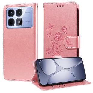 For Redmi K70 Ultra Embossed Butterfly Flowers Leather Phone Case(Rose Gold)