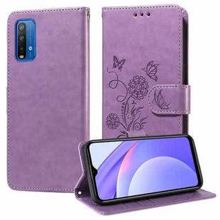 For Redmi Note 9 4G / 10X 4G Embossed Butterfly Flowers Leather Phone Case(Purple)