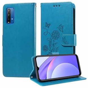 For Redmi Note 9 4G / 10X 4G Embossed Butterfly Flowers Leather Phone Case(Blue)