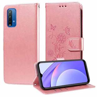 For Redmi Note 9 4G / 10X 4G Embossed Butterfly Flowers Leather Phone Case(Rose Gold)