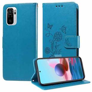 For Redmi Note 10 4G India / 10S 4G Embossed Butterfly Flowers Leather Phone Case(Blue)