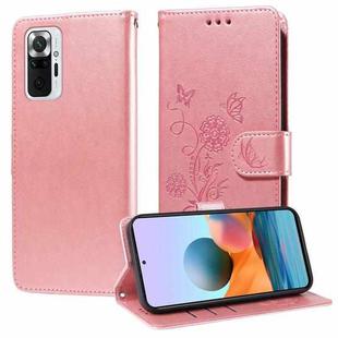 For Redmi Note 10 Pro 4G / Note 10 Pro Max Embossed Butterfly Flowers Leather Phone Case(Rose Gold)