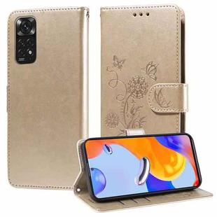 For Redmi Note 11 4G / Note 11S Global Embossed Butterfly Flowers Leather Phone Case(Gold)