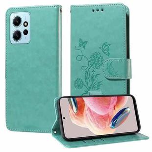 For Redmi Note 12 4G Global Embossed Butterfly Flowers Leather Phone Case(Green)