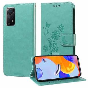 For Redmi Note 11 Pro 5G / 4G Global Embossed Butterfly Flowers Leather Phone Case(Green)