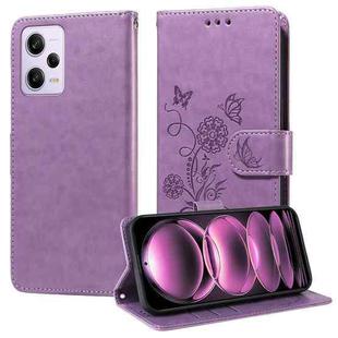 For Redmi Note 12 Pro 5G Global Embossed Butterfly Flowers Leather Phone Case(Purple)