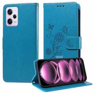 For Redmi Note 12 Pro 5G Global Embossed Butterfly Flowers Leather Phone Case(Blue)